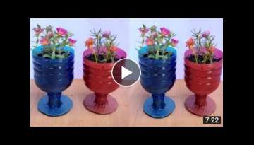 cara membuat pot bunga dari botol bekas //recycled plastic bottles into glass flower pots