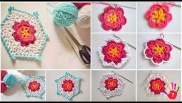 Hexagon Middle Floral Motif Making - Floral Crochet With Hexagon Preparation