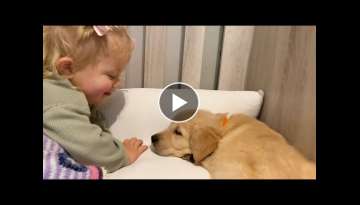Waking Up Baby With A Golden Retriever Puppy! (Cutest Ever!!)