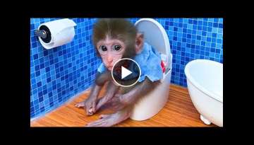Monkey Baby Bon Bon buys toilet paper in the supermarket and plays with the Puppy So cute