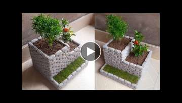Flower pot making from styrofoam and cement | How to make flower pot Flower pot making from styrofoam and cement | How to make flower pot