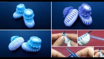 Purple Striped Baby Booties Purple Striped Baby Booties