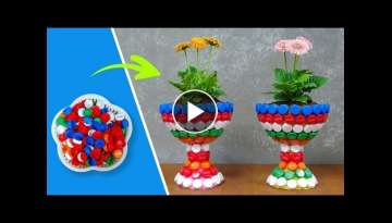 Gerbera Garden, Recycling Plastic Bottle Caps To Make Beautiful Flower Pots Stand For Garden